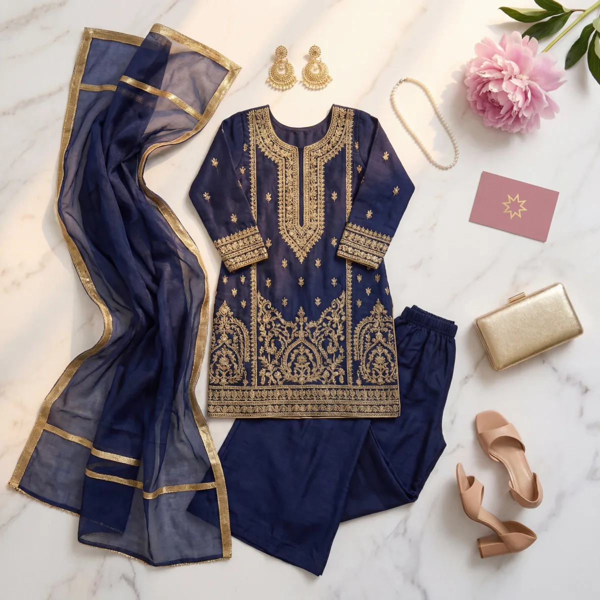 Navy OOTD flat lay