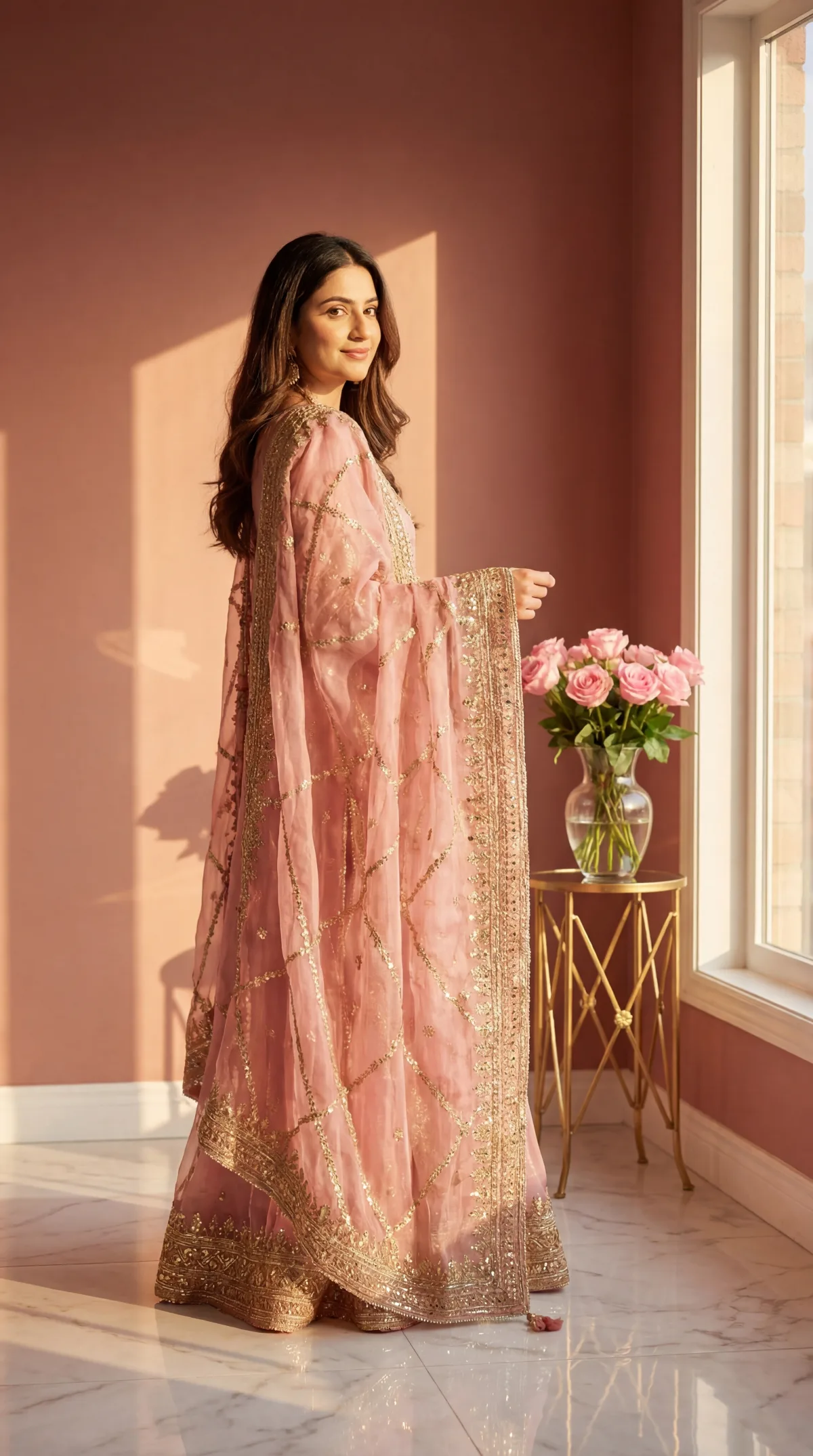 Pink organza formal wear