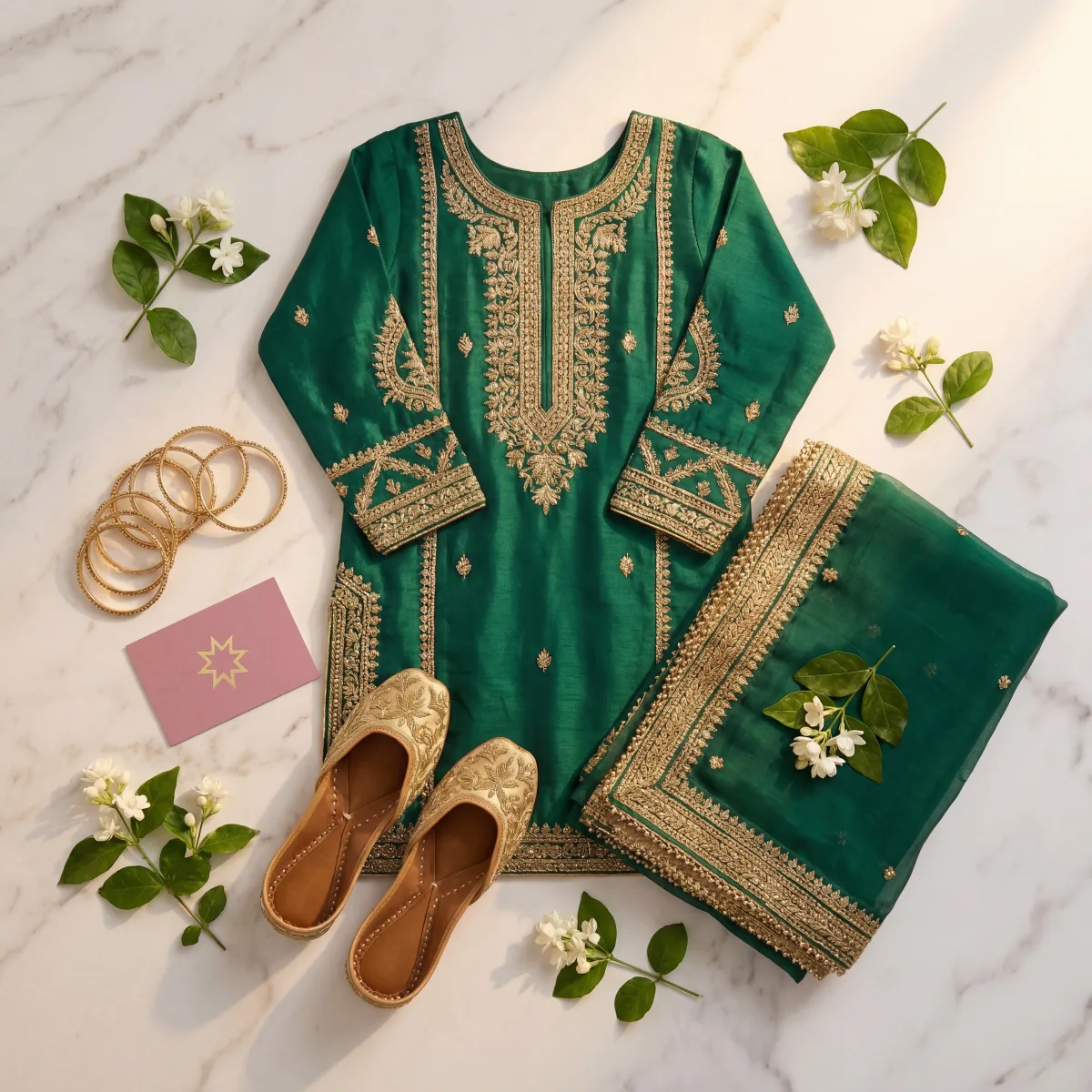 Emerald flat lay
